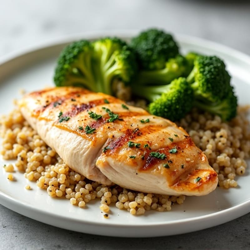 Grilled Chicken Breast with Roasted Broccoli and Quinoa