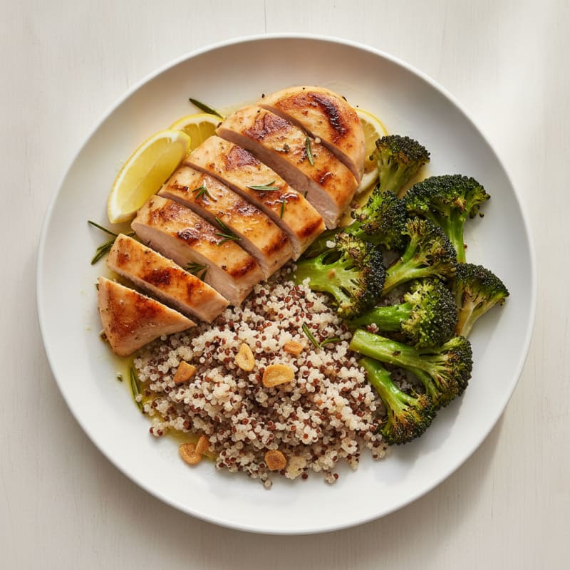 Grilled Chicken Breast with Roasted Broccoli and Quinoa