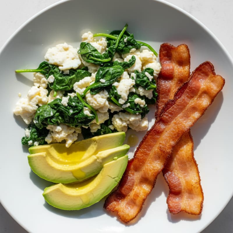 Crispy Turkey Bacon and Egg White Scramble with Spinach