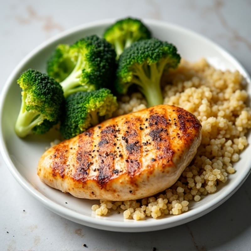 Grilled Chicken Breast with Quinoa and Roasted Broccoli