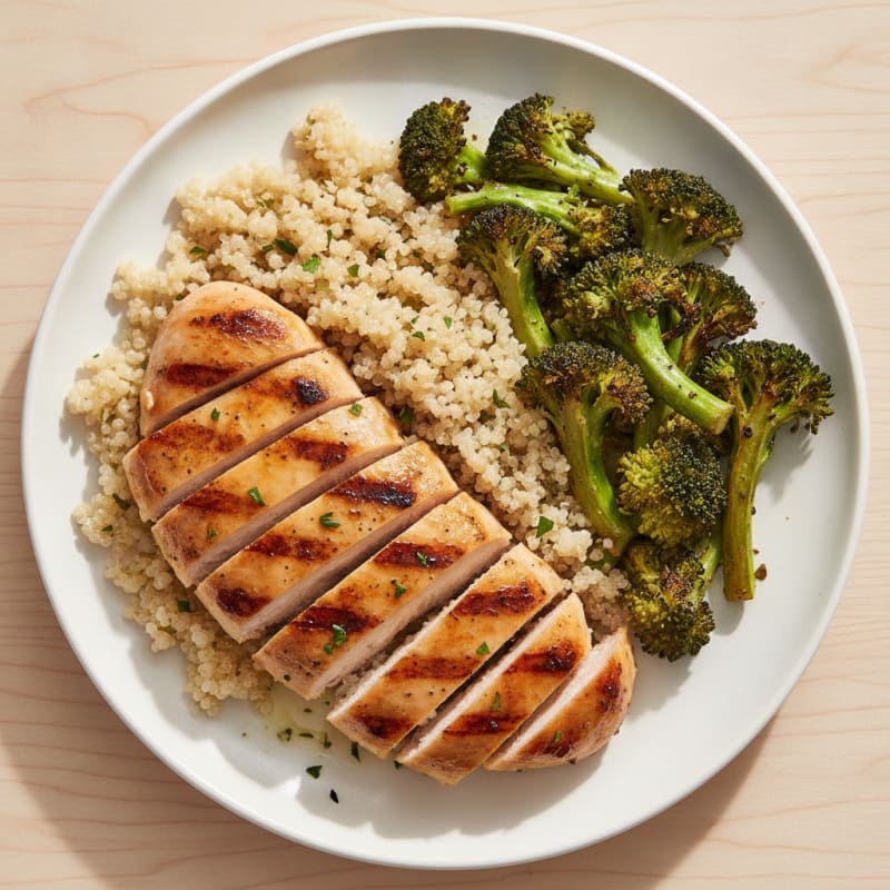 Grilled Chicken Breast with Quinoa and Roasted Broccoli