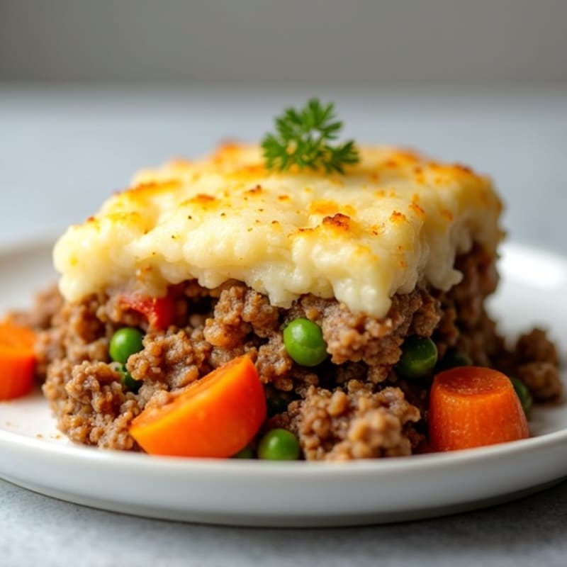 Lean Ground Beef and Roasted Vegetable Shepherd's Pie with Creamy Cauliflower-Potato Topping