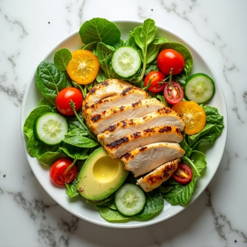 Crisp Greens and Avocado Salad with Grilled Chicken
