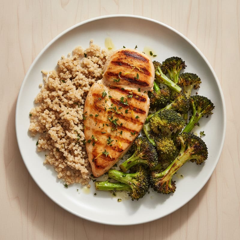 Grilled Chicken Breast with Quinoa and Roasted Broccoli