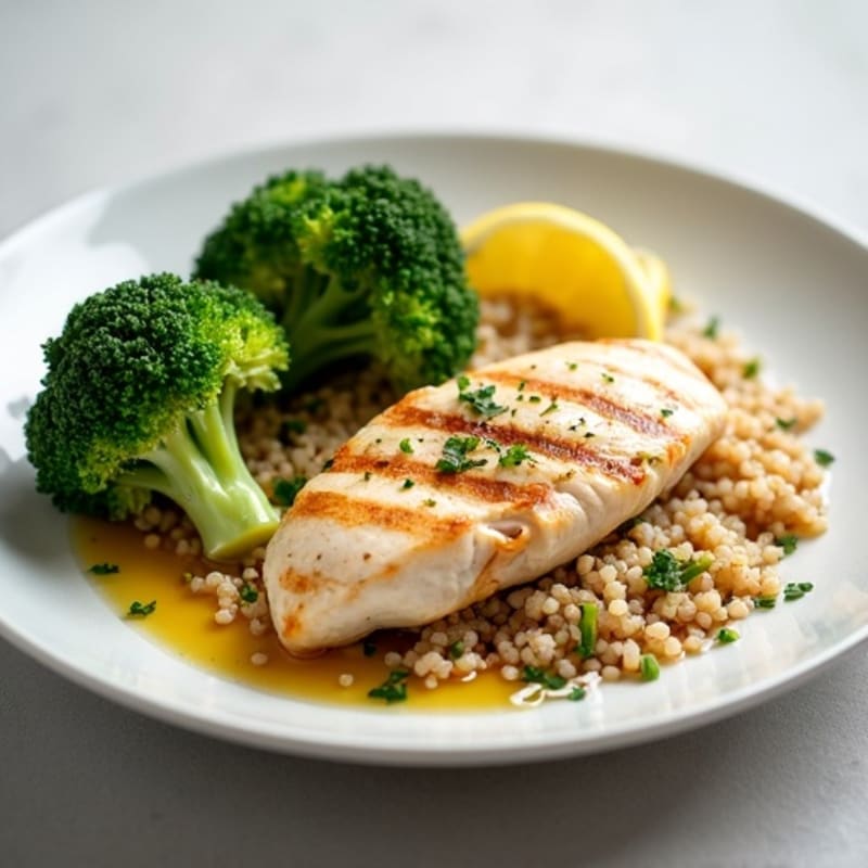 Grilled Chicken Breast with Quinoa and Steamed Broccoli
