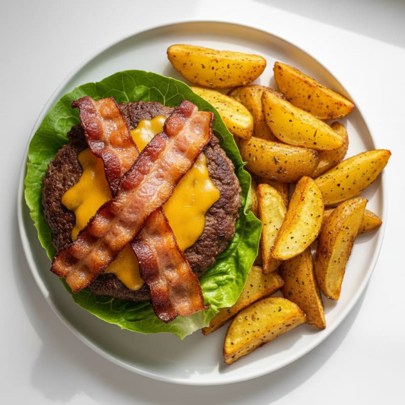 Bacon Cheeseburger with Roasted Potato Wedges