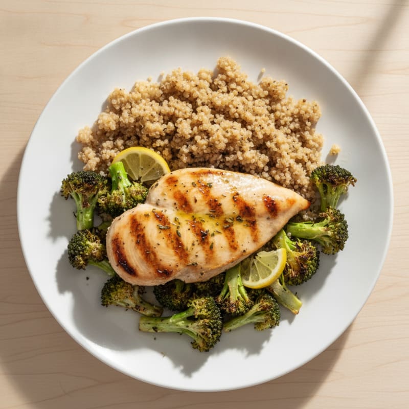 Grilled Chicken Breast with Quinoa and Roasted Broccoli