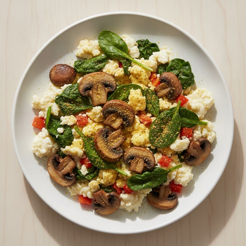 Egg White Spinach Scramble with Sautéed Mushrooms
