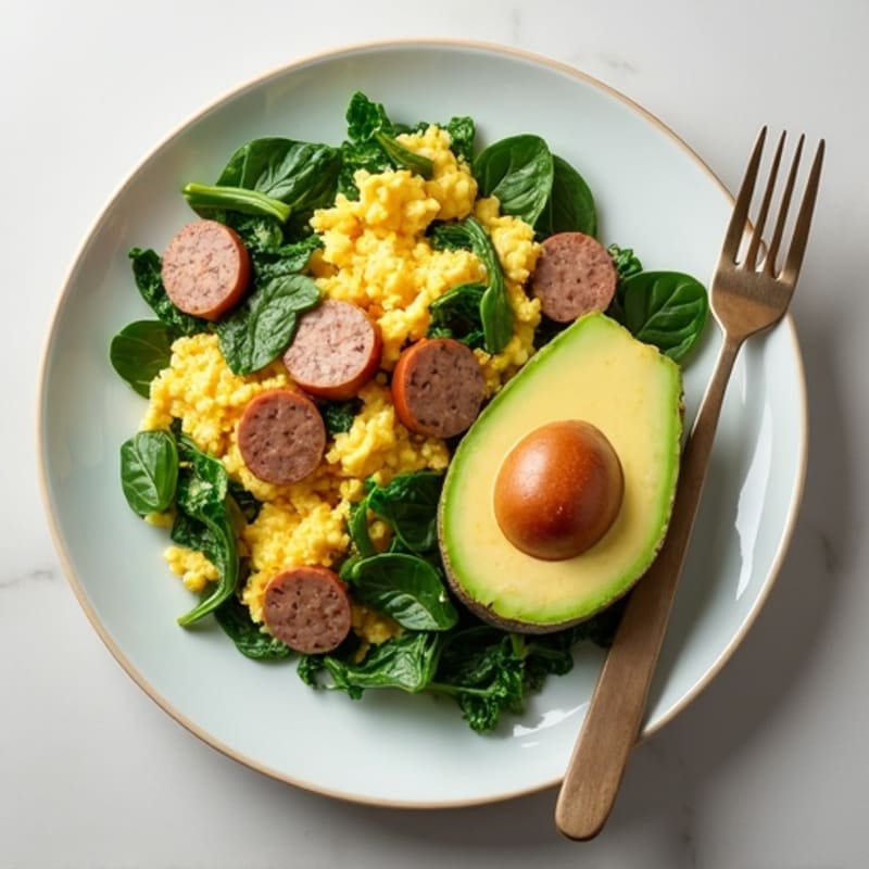 Egg White and Spinach Scramble with Turkey Sausage
