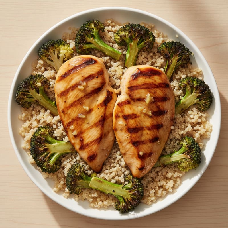 Grilled Lemon Garlic Chicken Breast with Quinoa and Roasted Broccoli