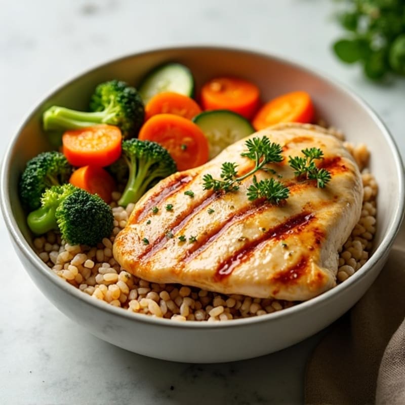 Grilled Chicken and Rice Bowl with Steamed Vegetables