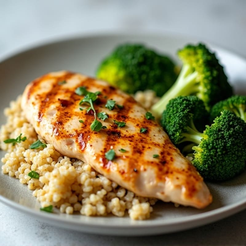 Grilled Chicken Breast with Quinoa and Roasted Broccoli