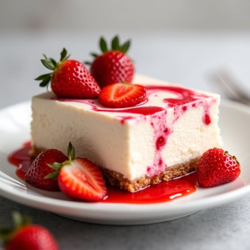 Protein-Packed Greek Yogurt Cheesecake with Fresh Strawberry Swirl