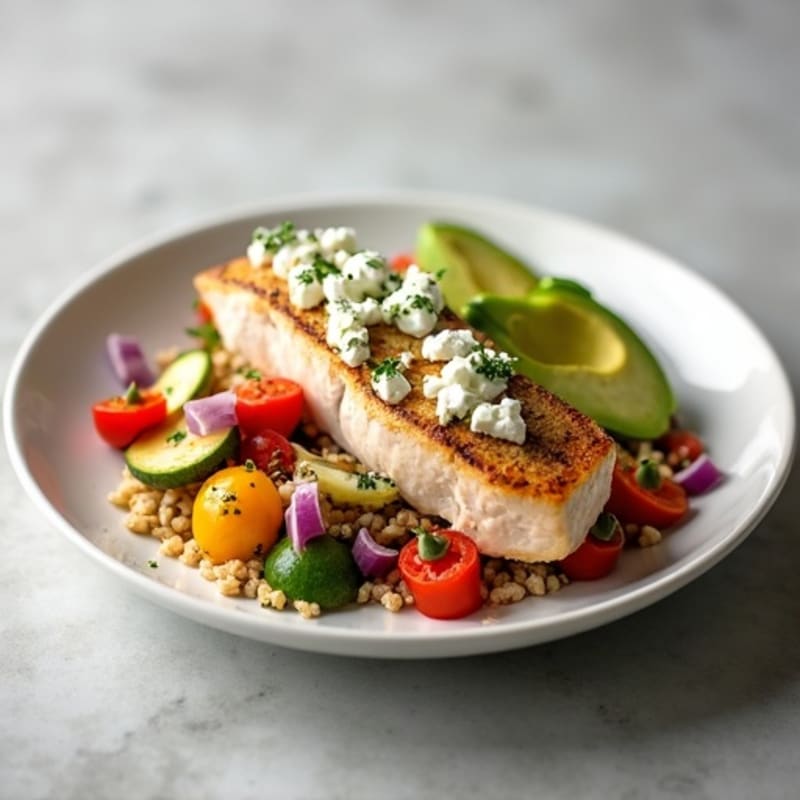 Oven-Baked Tuna and Vegetable Medley with Goat Cheese Crumble