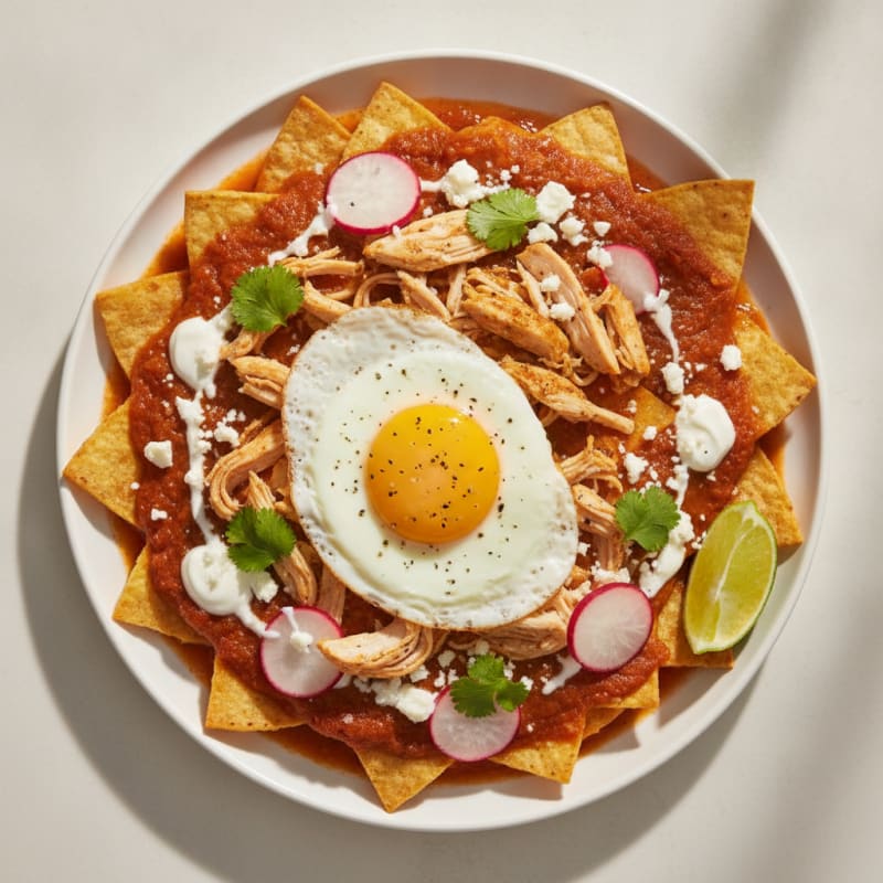 Chilaquiles with Salsa Roja and Cotija
