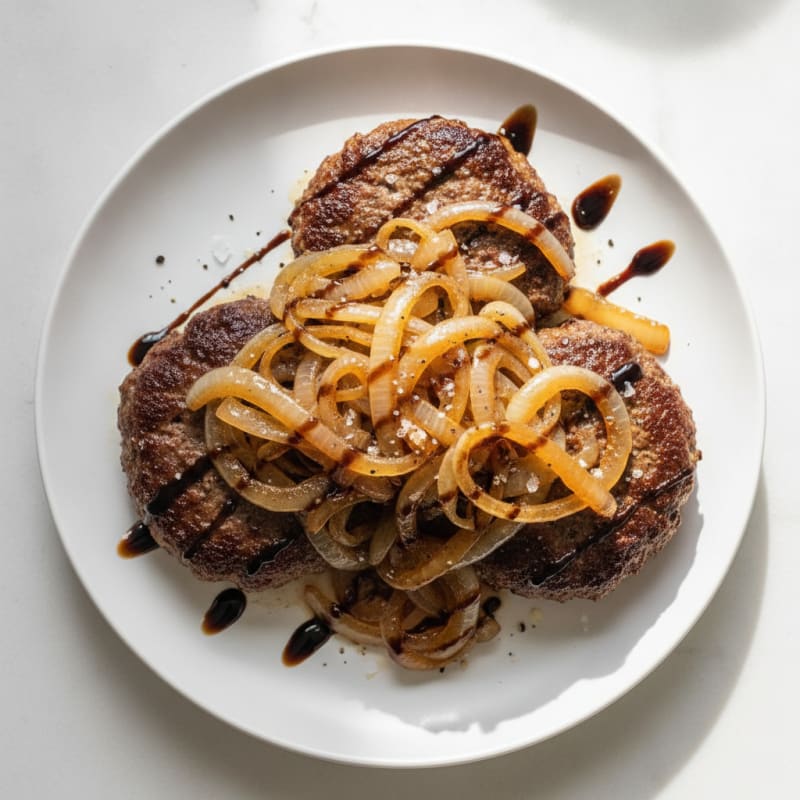 Pan-Seared Beef Patties with Caramelized Onions