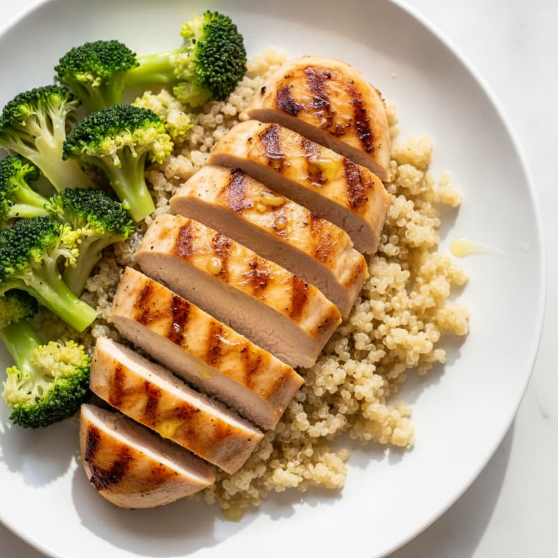 Grilled Chicken Breast with Quinoa and Steamed Broccoli