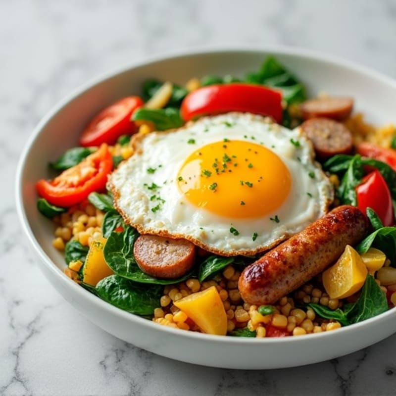 Egg White and Turkey Sausage Scramble with Spinach and Bell Peppers