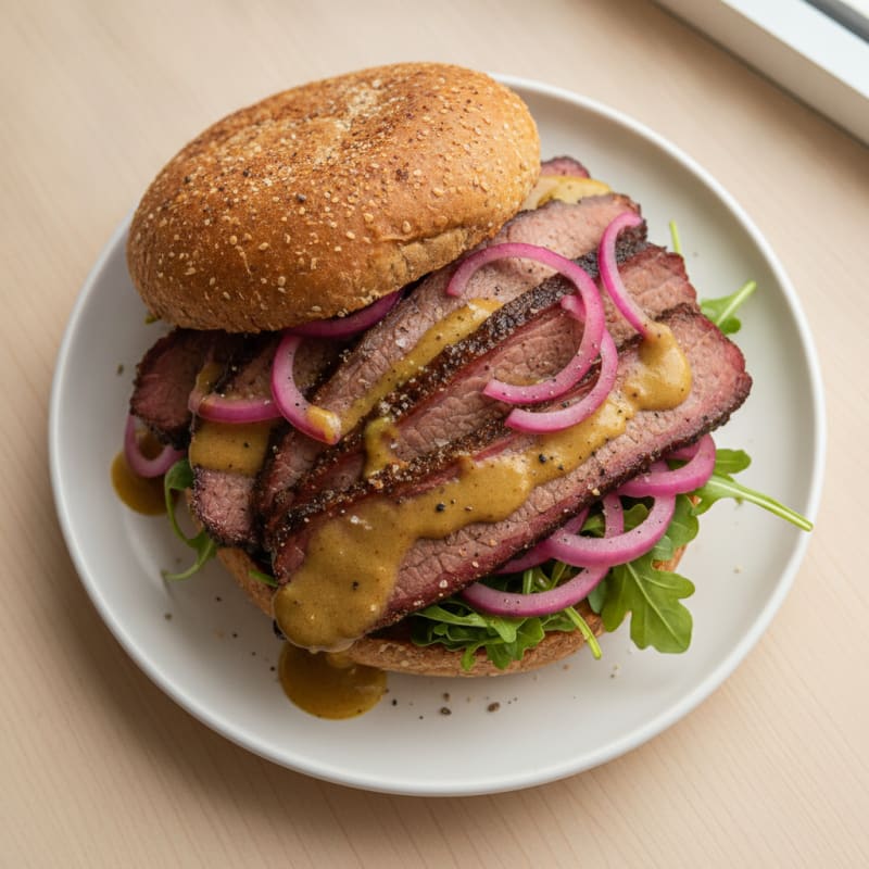 Smoky Brisket Sandwich with Pickled Onions