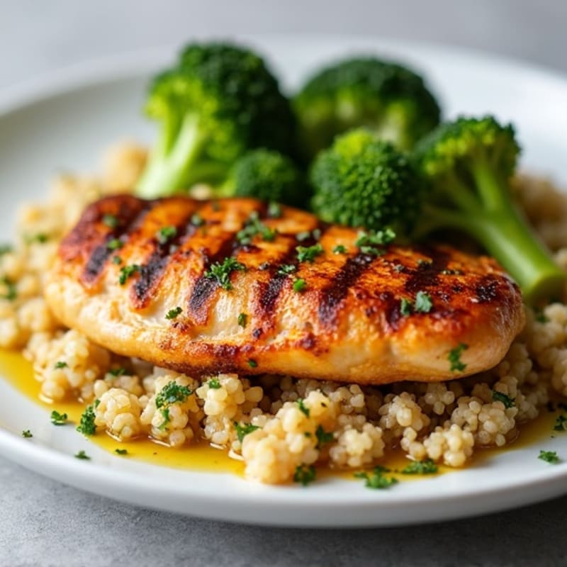 Grilled Chicken Breast with Quinoa and Roasted Broccoli