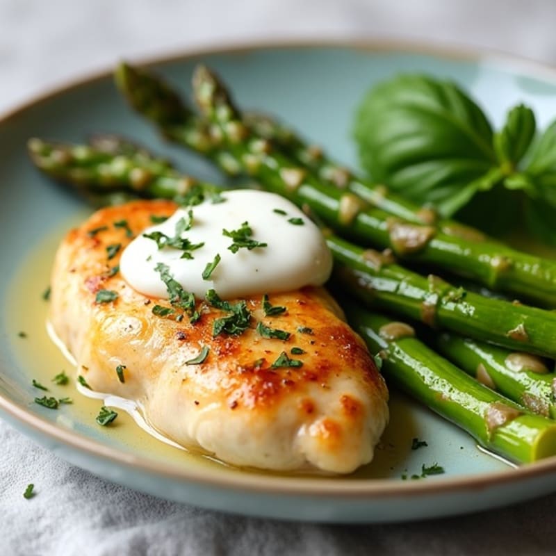 Creamy Garlic Herb Chicken with Roasted Asparagus