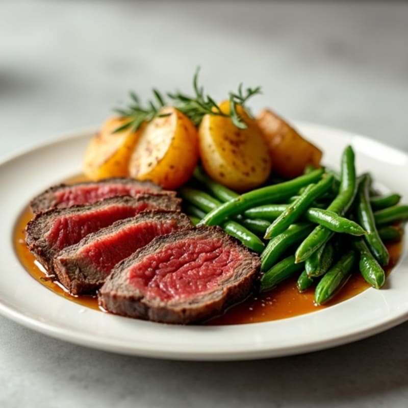 Roasted Beef with Crispy Potatoes and Green Beans
