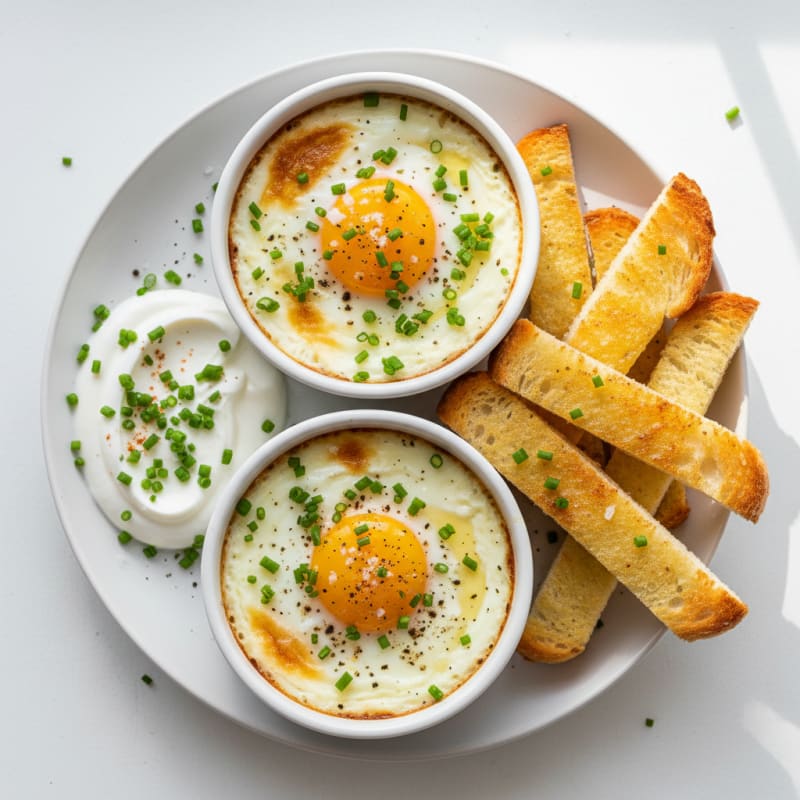 Baked Eggs with Sourdough Toast Soldiers