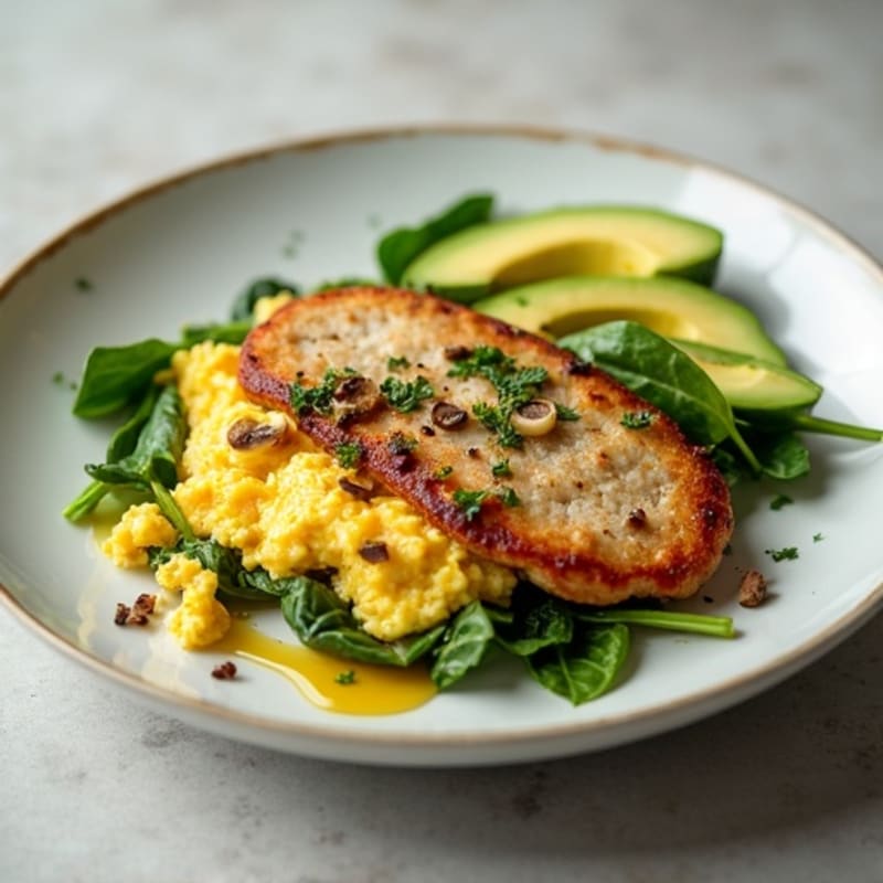 Egg White Scramble with Spinach, Turkey Sausage, and Veggie Boost