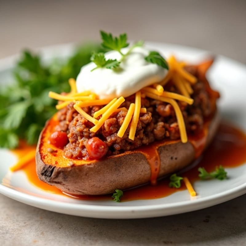 Loaded Sweet Potato Skins with Turkey Chili