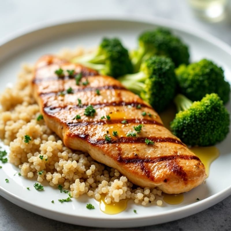 Grilled Chicken Breast with Quinoa and Steamed Broccoli