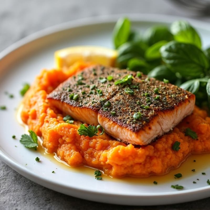 Herb-Crusted Salmon with Roasted Sweet Potato Mash