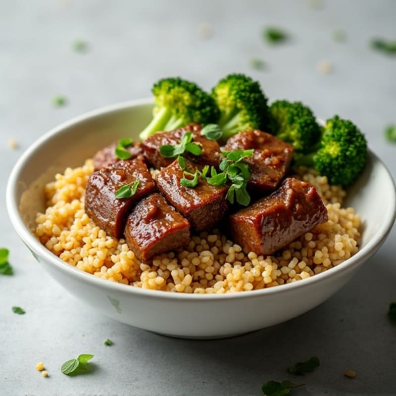 Ginger-Garlic Beef Rice Bowl with Roasted Broccoli