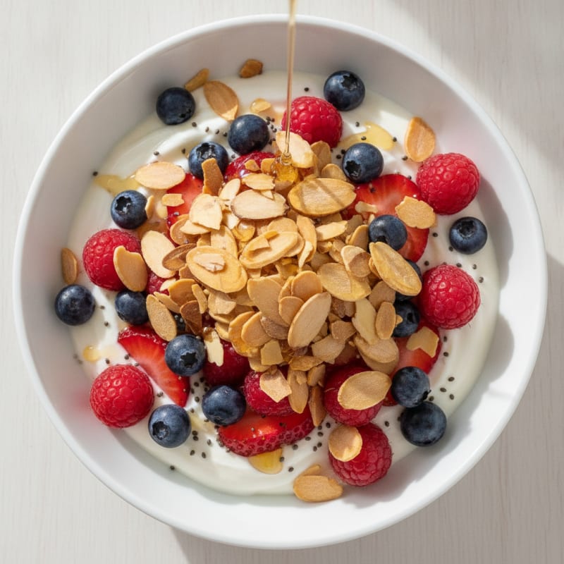 Creamy Greek Yogurt Bowl with Mixed Berries and Almonds
