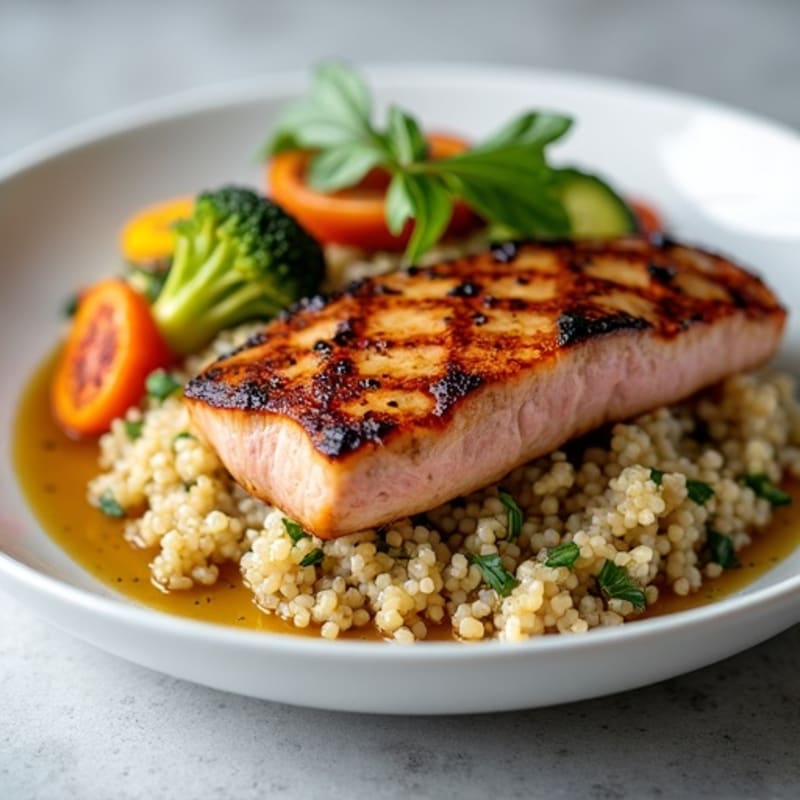 Seared Tuna Steak with Herb Quinoa and Roasted Vegetables