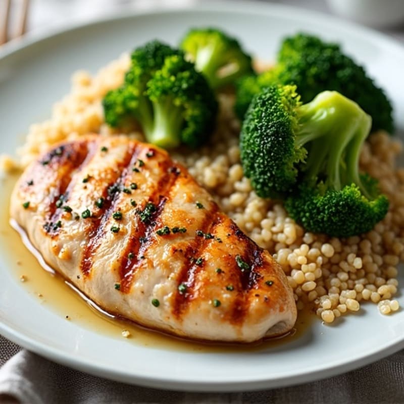 Grilled Chicken Breast with Roasted Broccoli and Quinoa