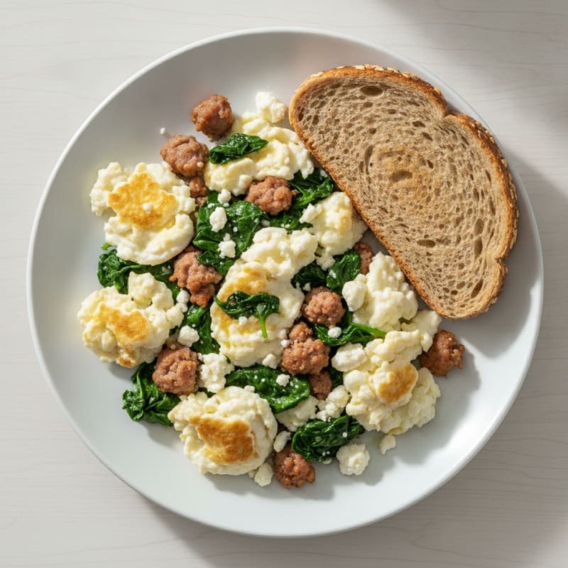Egg White and Turkey Sausage Scramble with Spinach and Feta