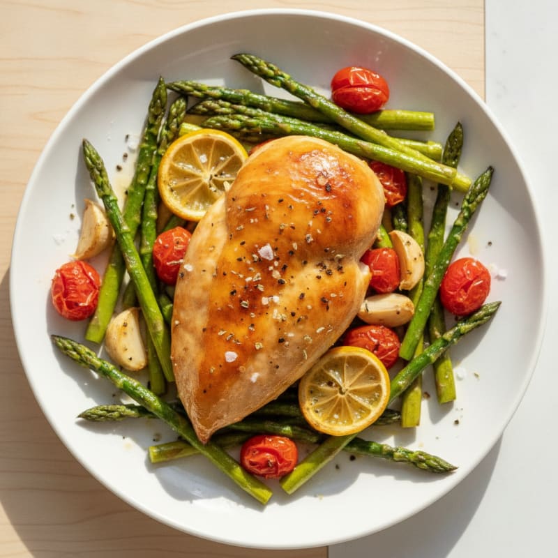 Lemon-Garlic Roasted Chicken with Asparagus