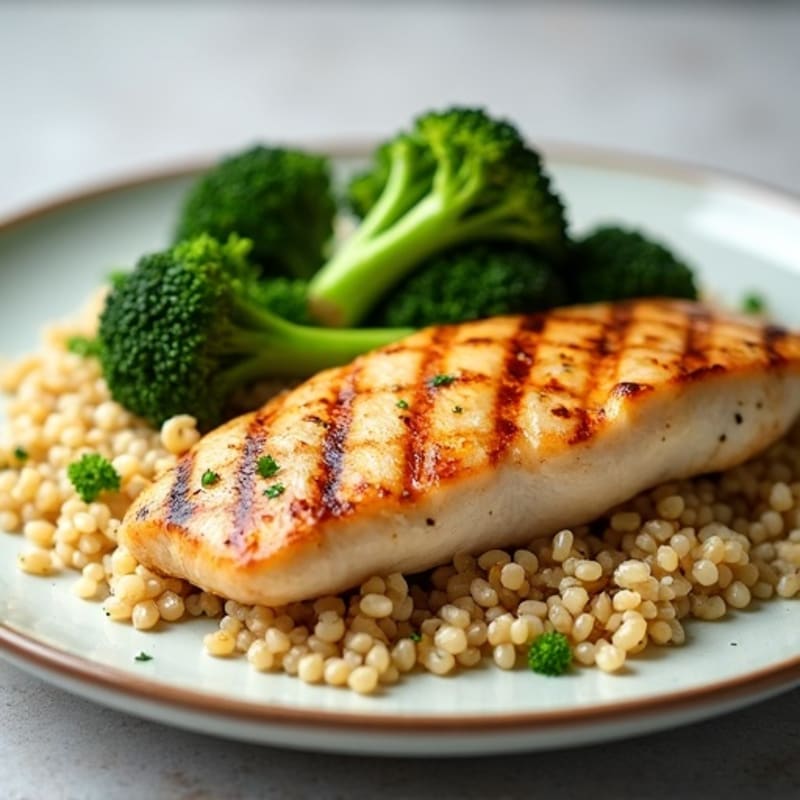 Grilled Chicken Breast with Roasted Broccoli and Quinoa