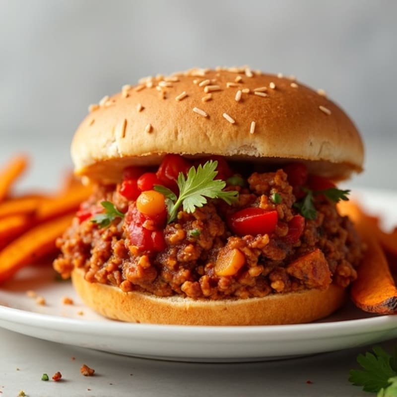 Hearty Lean Ground Turkey Sloppy Joe with Crispy Sweet Potato Fries