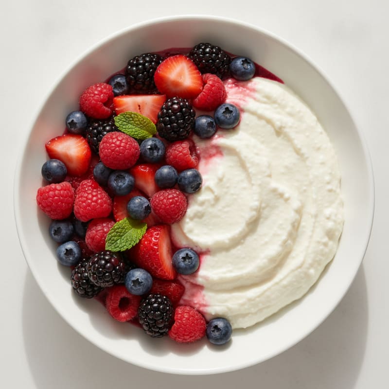 Greek Yogurt Protein Mousse with Mixed Berries