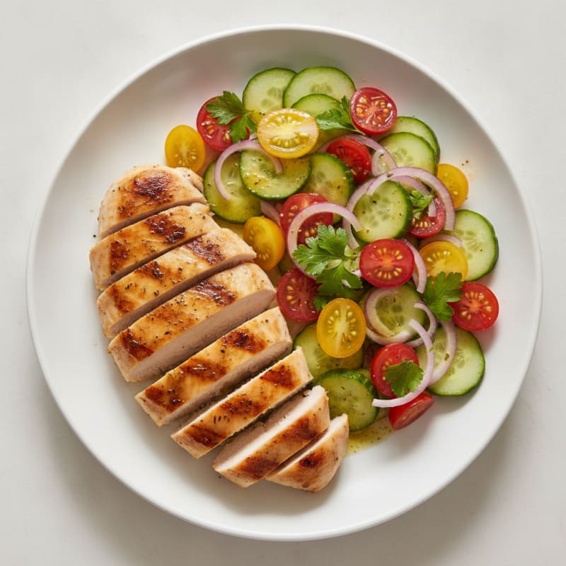 Grilled Chicken Breast with Cucumber Tomato Salad