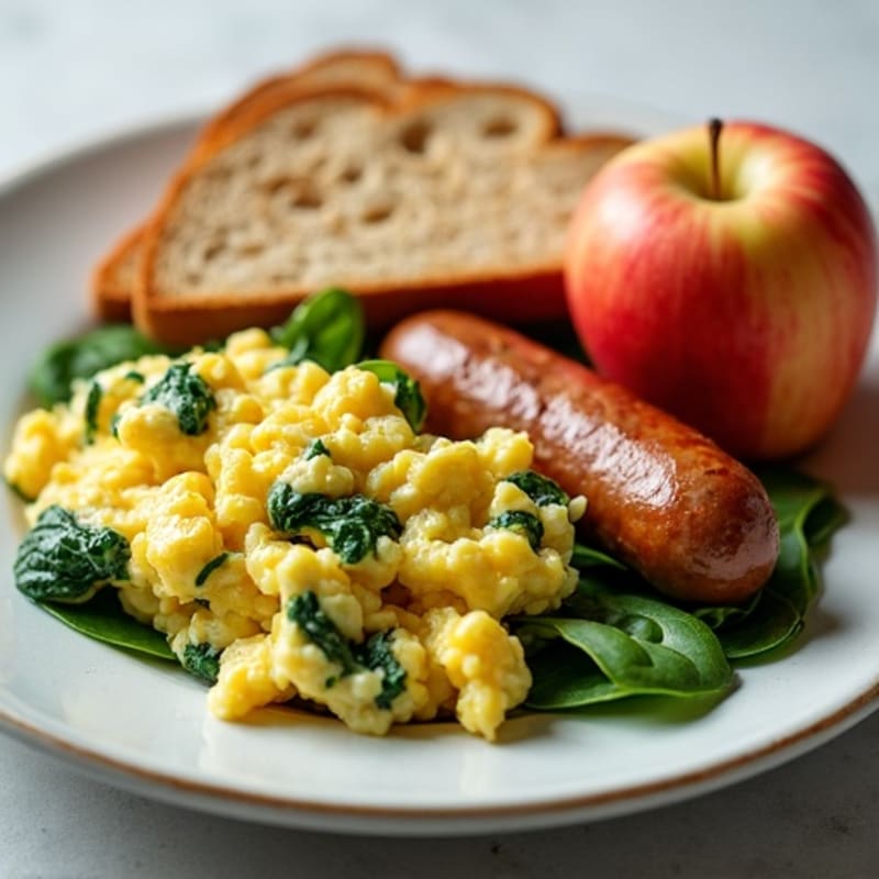 Egg White and Spinach Scramble with Turkey Sausage