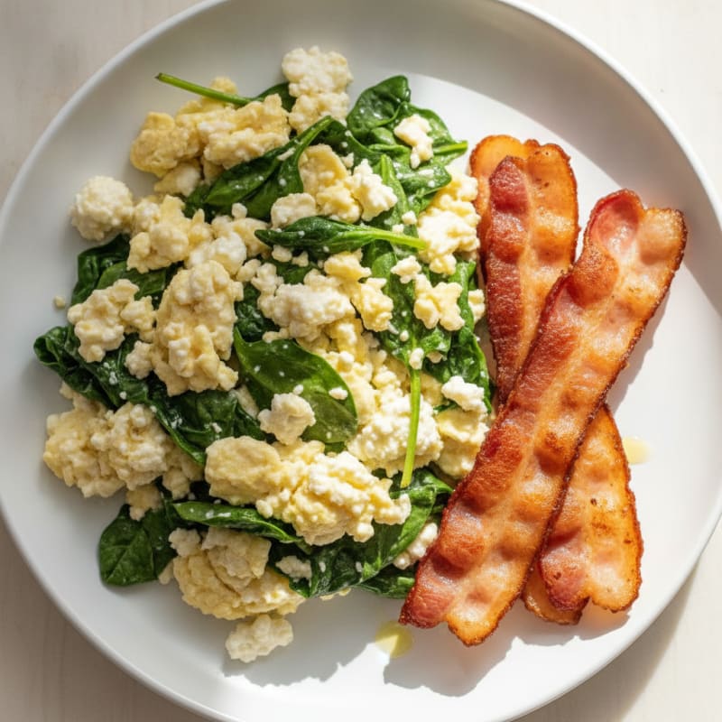 Cottage Cheese Scramble with Spinach and Turkey Bacon