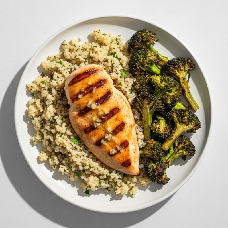 Grilled Chicken Breast with Quinoa and Roasted Broccoli
