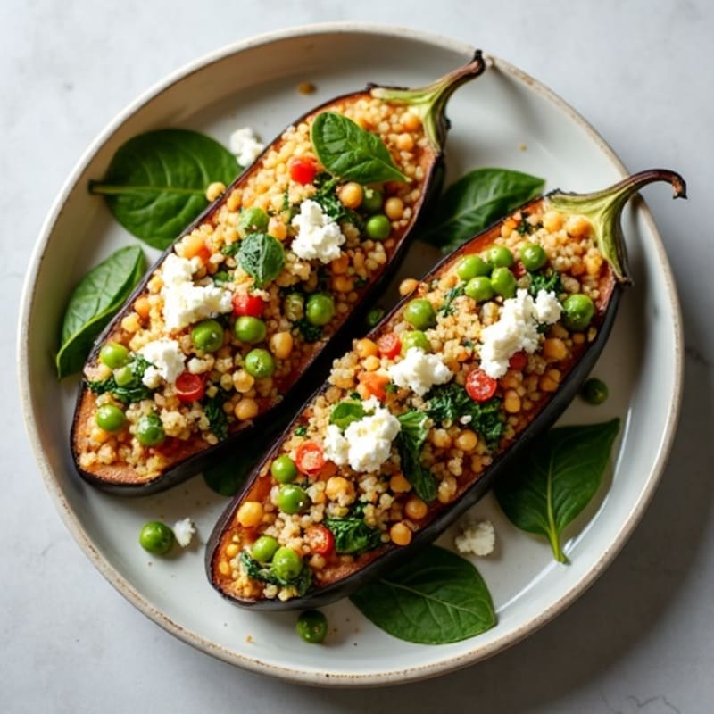 Herb-Roasted Quinoa Stuffed Eggplant Boats