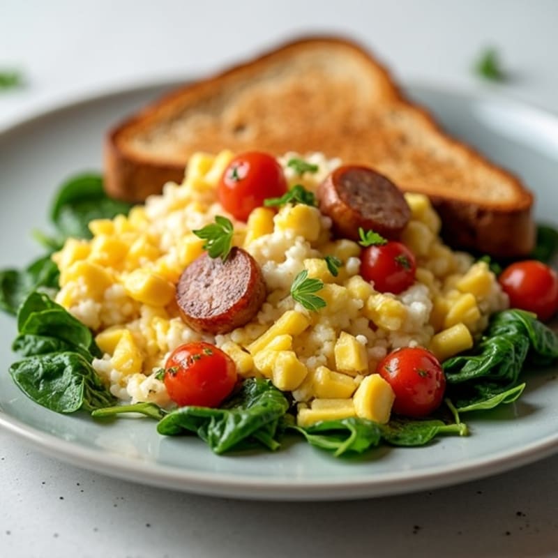 Egg White Scramble with Turkey Sausage and Spinach