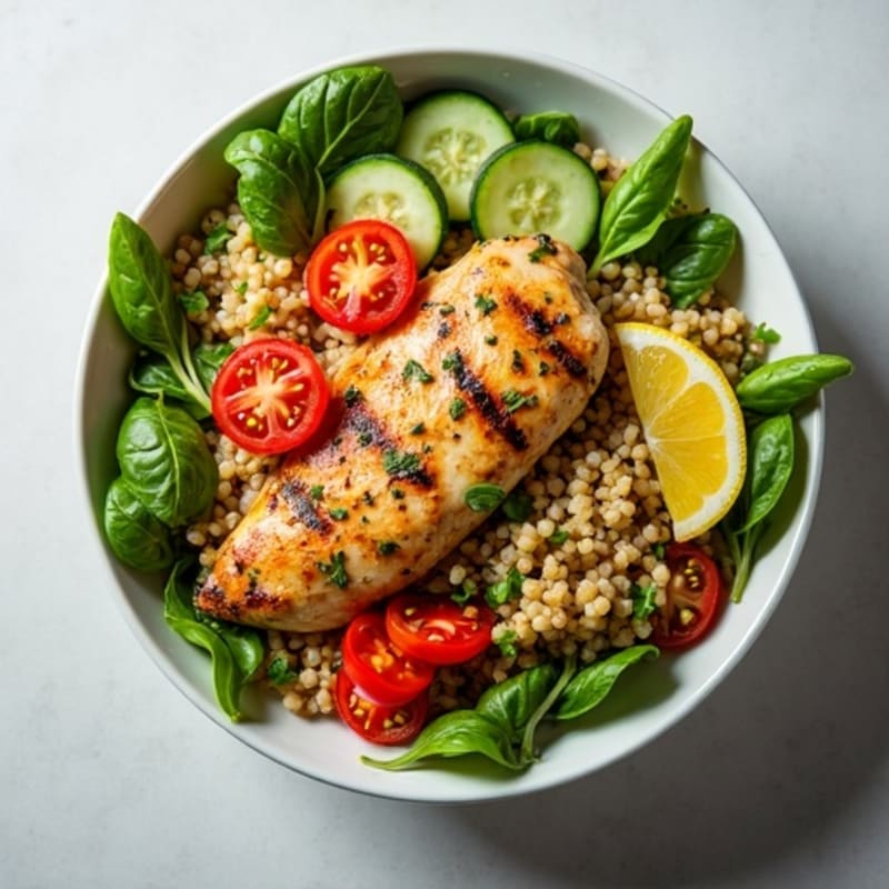Herb-Marinated Chicken and Quinoa Bowl with Fresh Vegetables