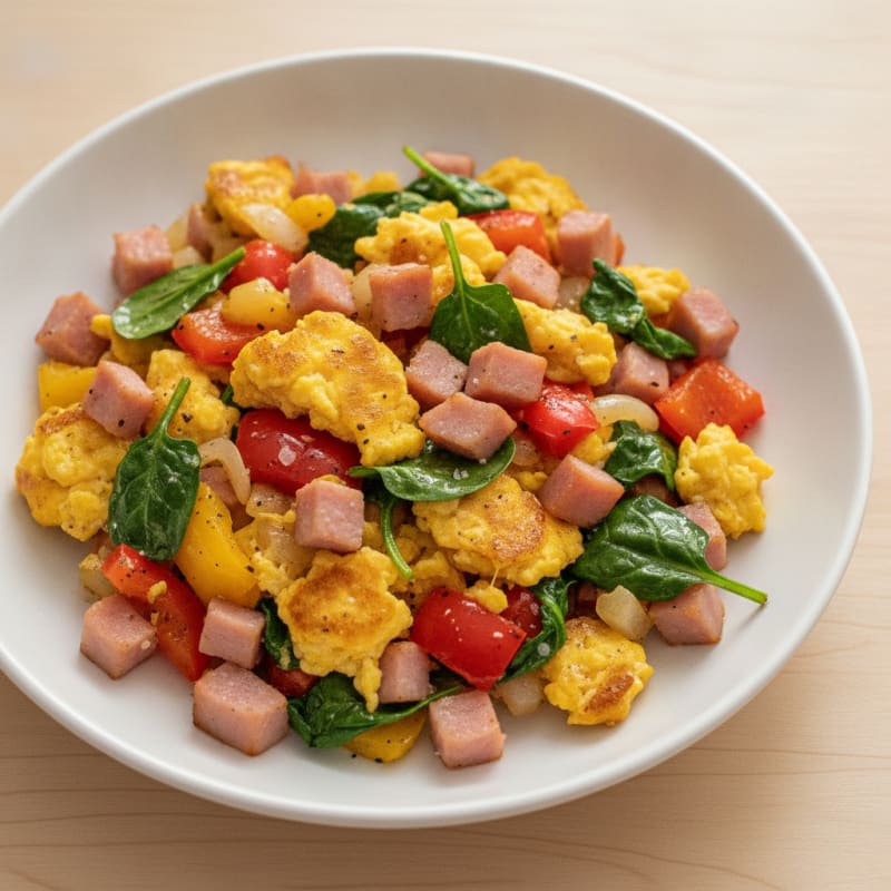 Savory Ham and Egg Scramble with Peppers and Spinach