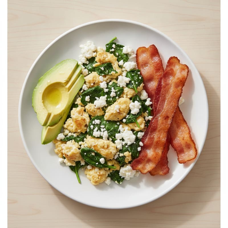 Cottage Cheese Scramble with Spinach and Turkey Bacon