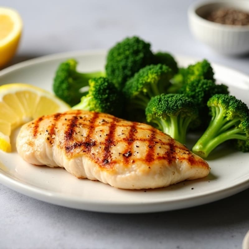 Grilled Chicken Breast with Steamed Broccoli and Lemon